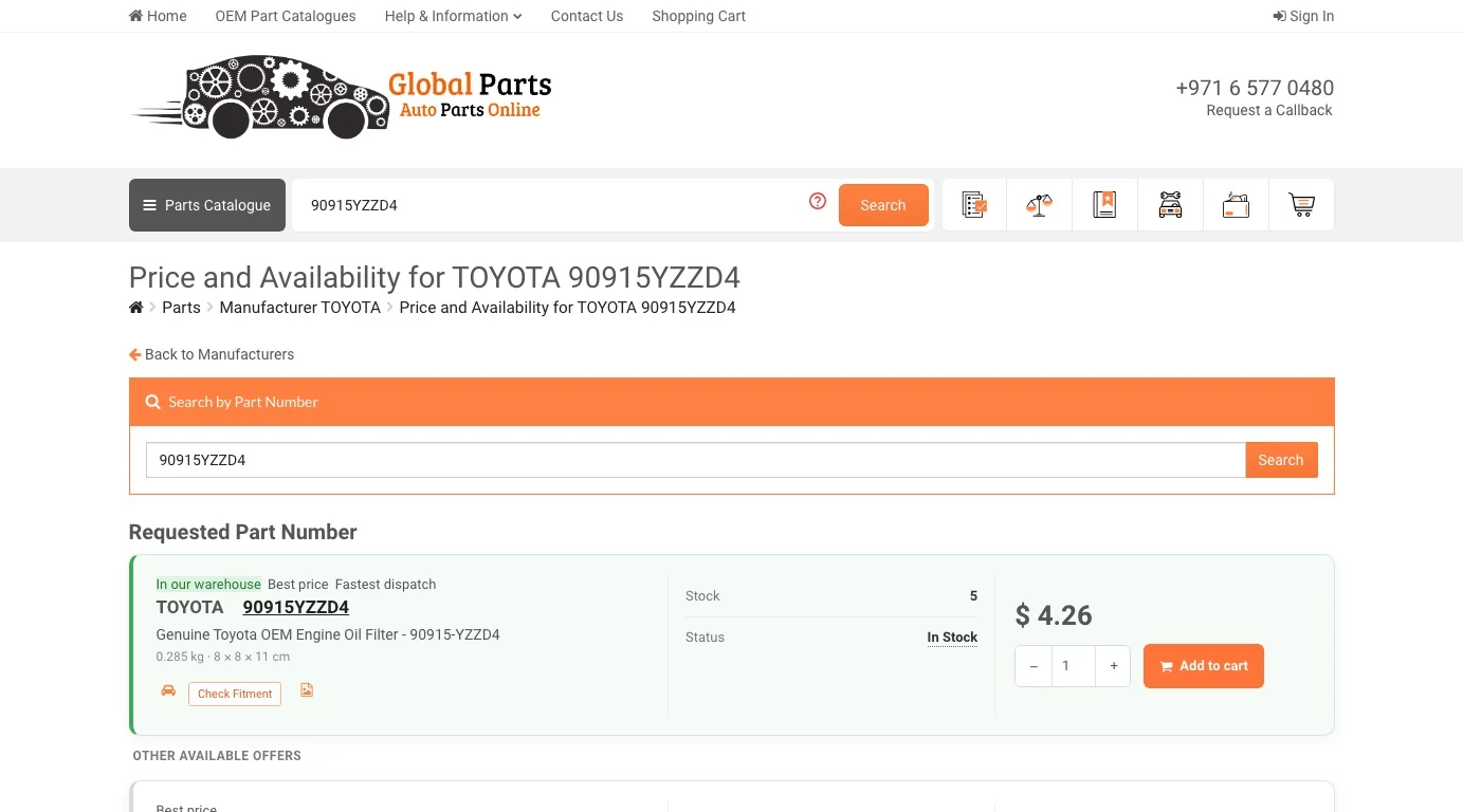 Available offers for part number 90915YZZD4