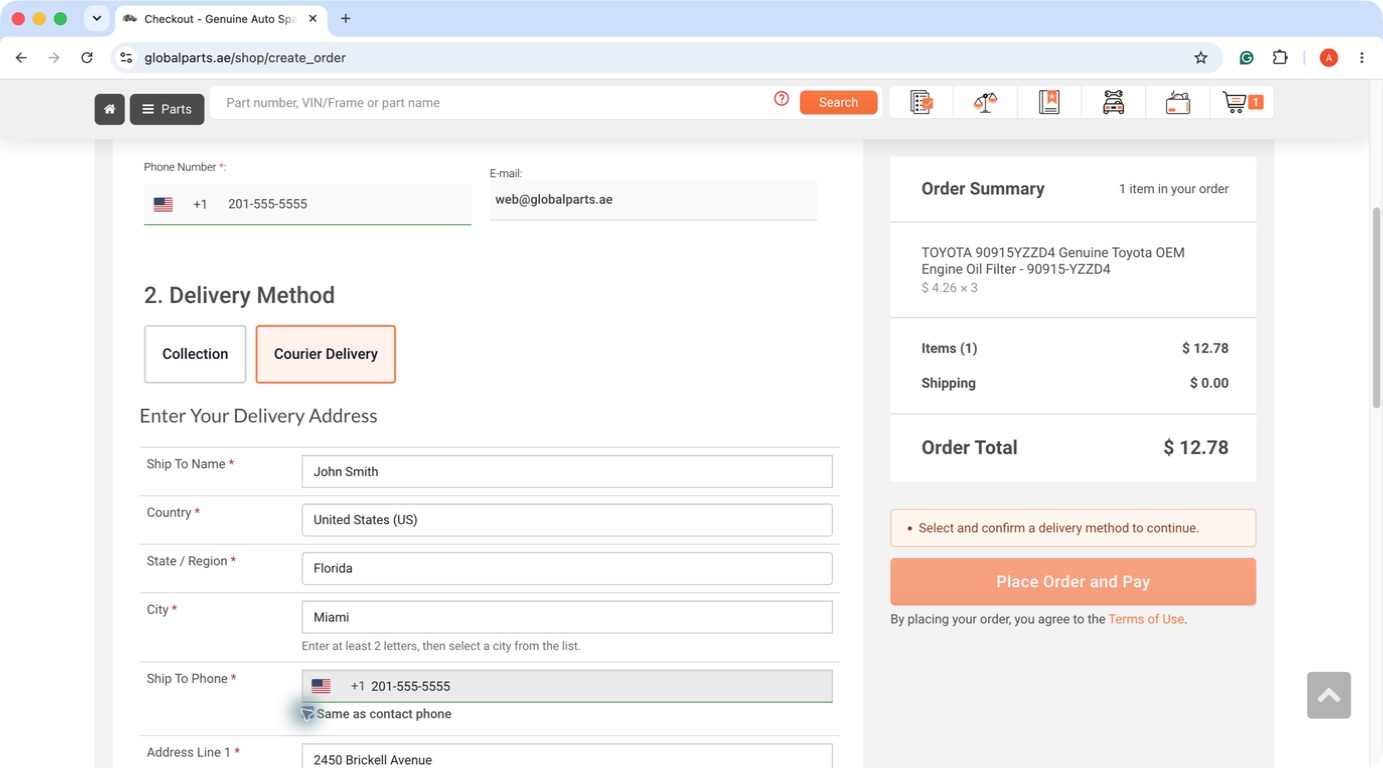 Courier delivery address form