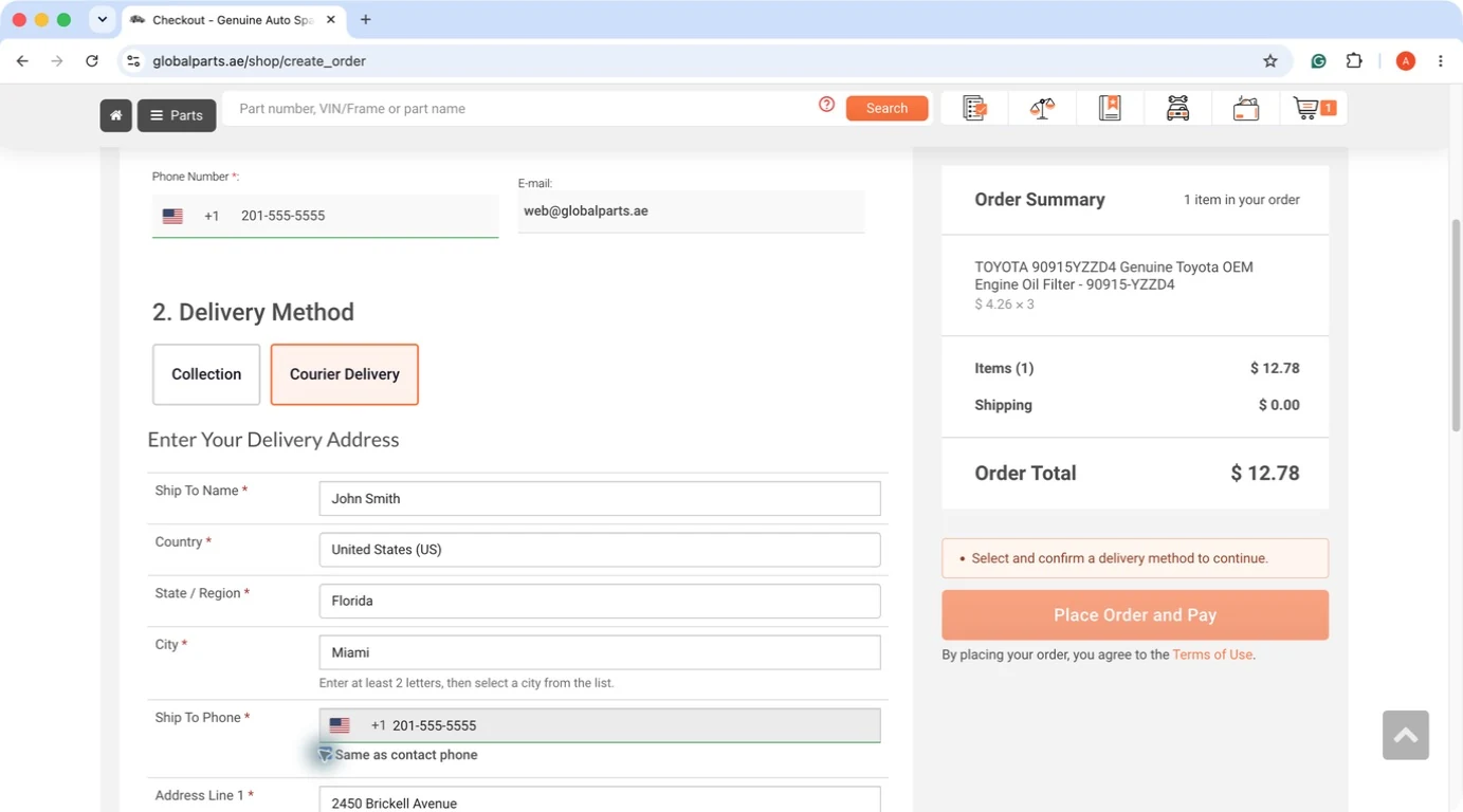 Courier delivery address form