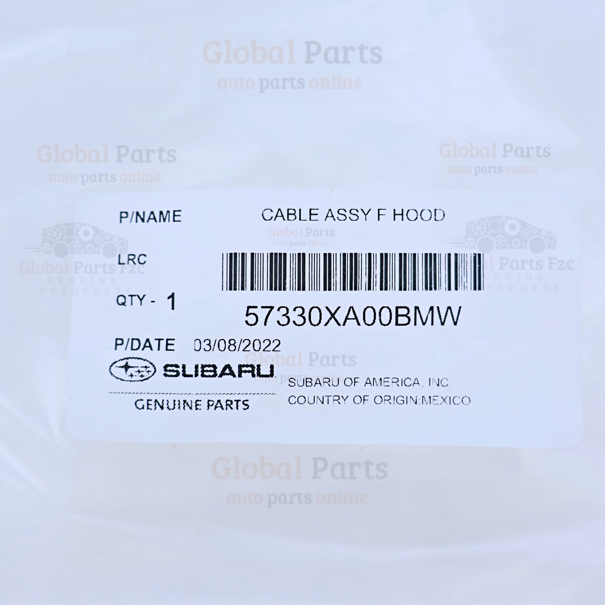 Genuine Subaru OEM Hood Release Cable - 57330XA00BMW