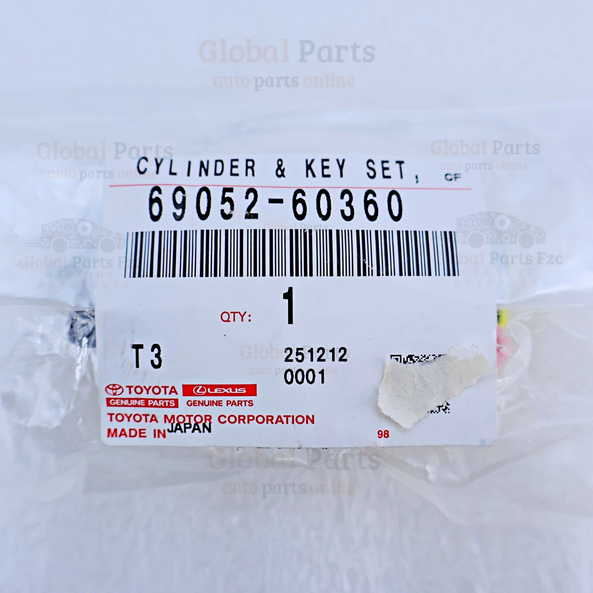 Genuine Toyota OEM Left Door Lock Cylinder and Key Set - 69052-60360