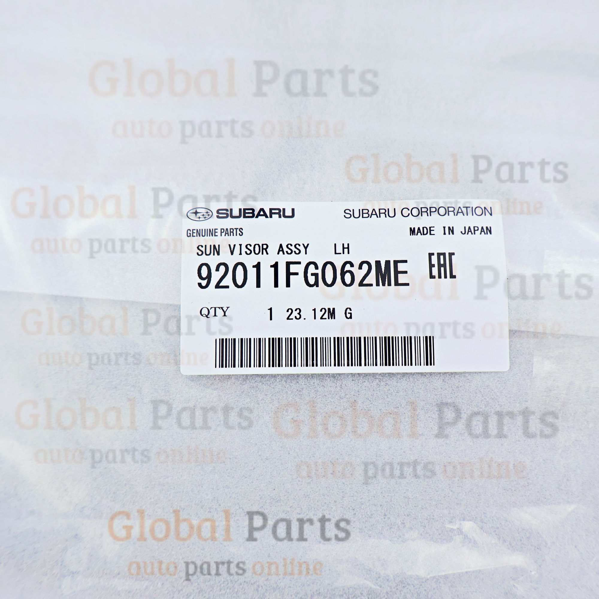 Genuine Subaru OEM Sun Visor Assembly Left - 92011FG062ME